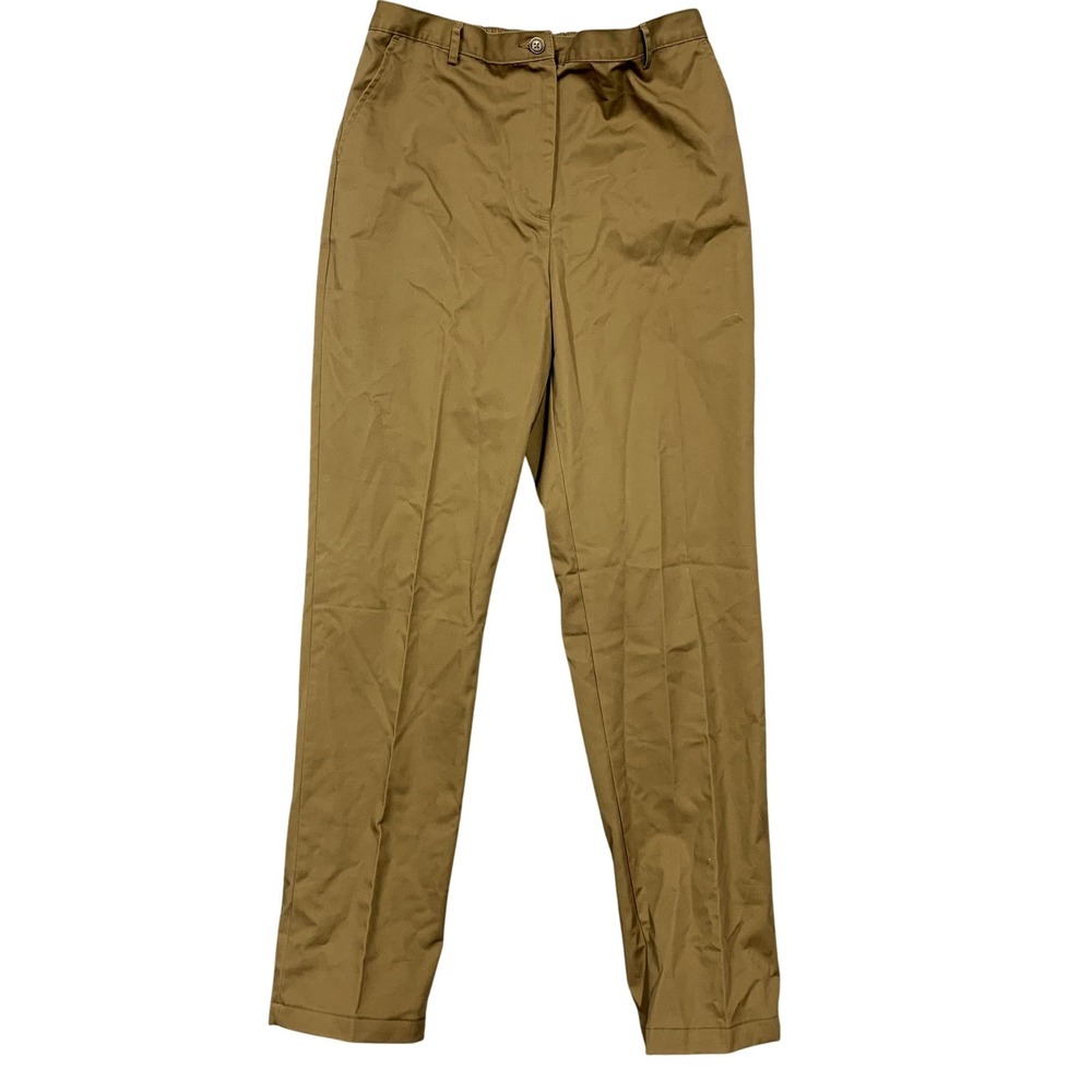 Lands' End Pants Womens 12 Tall Beige Chino Elastic Waist Straight Leg Twill